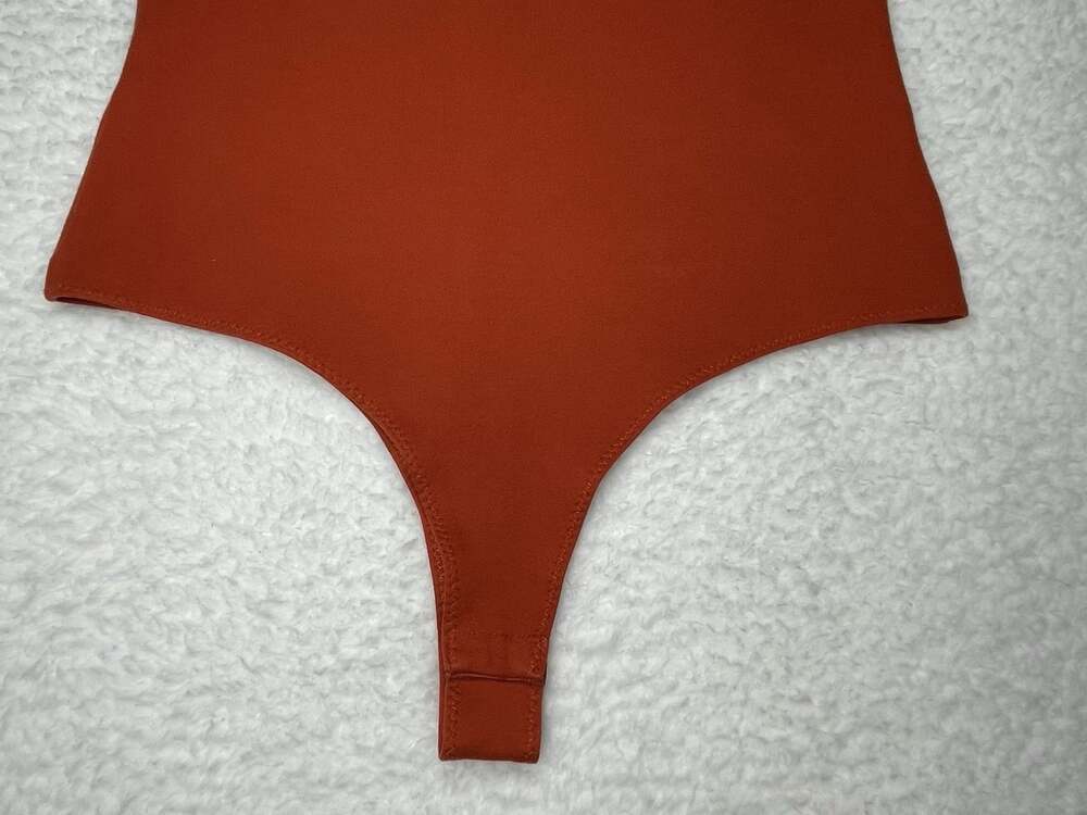 Shinestar Bodysuit M Sleeveless Stretch Minimalist Fitted Tank Burnt Orange Rust - Picture 7 of 10